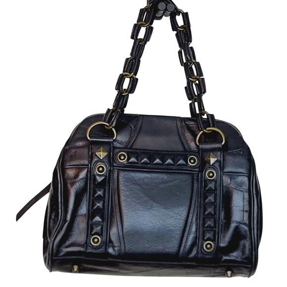 Betsey Johnson Handbags - Vintage Betsy Johnson Chains Studs Croc Print Leather Multi-Sectional Punk Bag